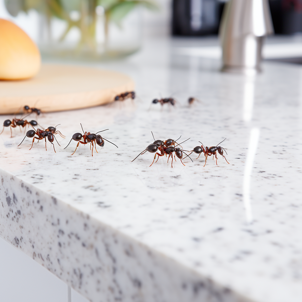 image of ants marching across a kitchen counter