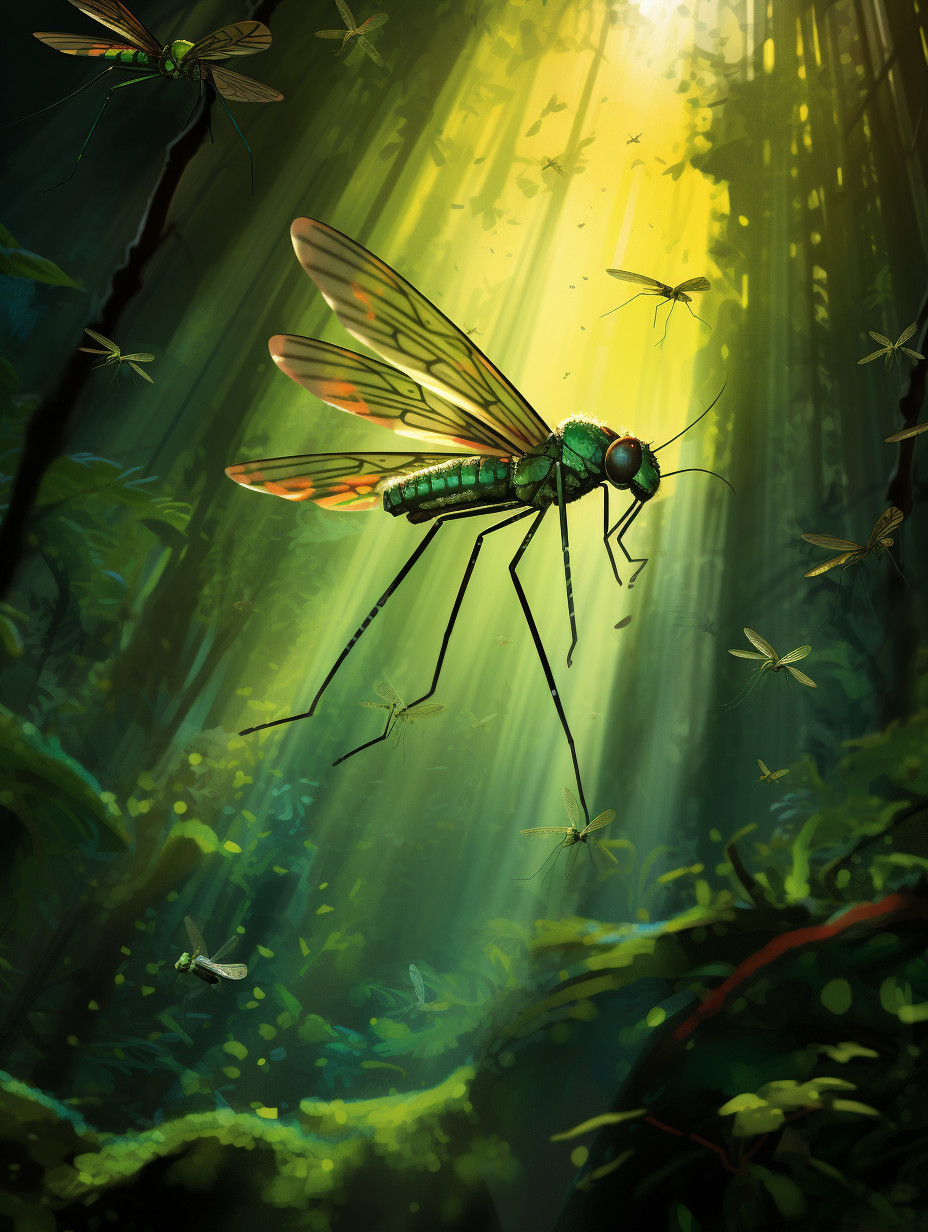 Mosquito Flying in Forest | Nature Guard Pest Lawn Arkansas | Nature Guard Pest Lawn Arkansas a mosquito flying through a dense forest the forests rich greenery and dappled sunlight provide a dynamic background