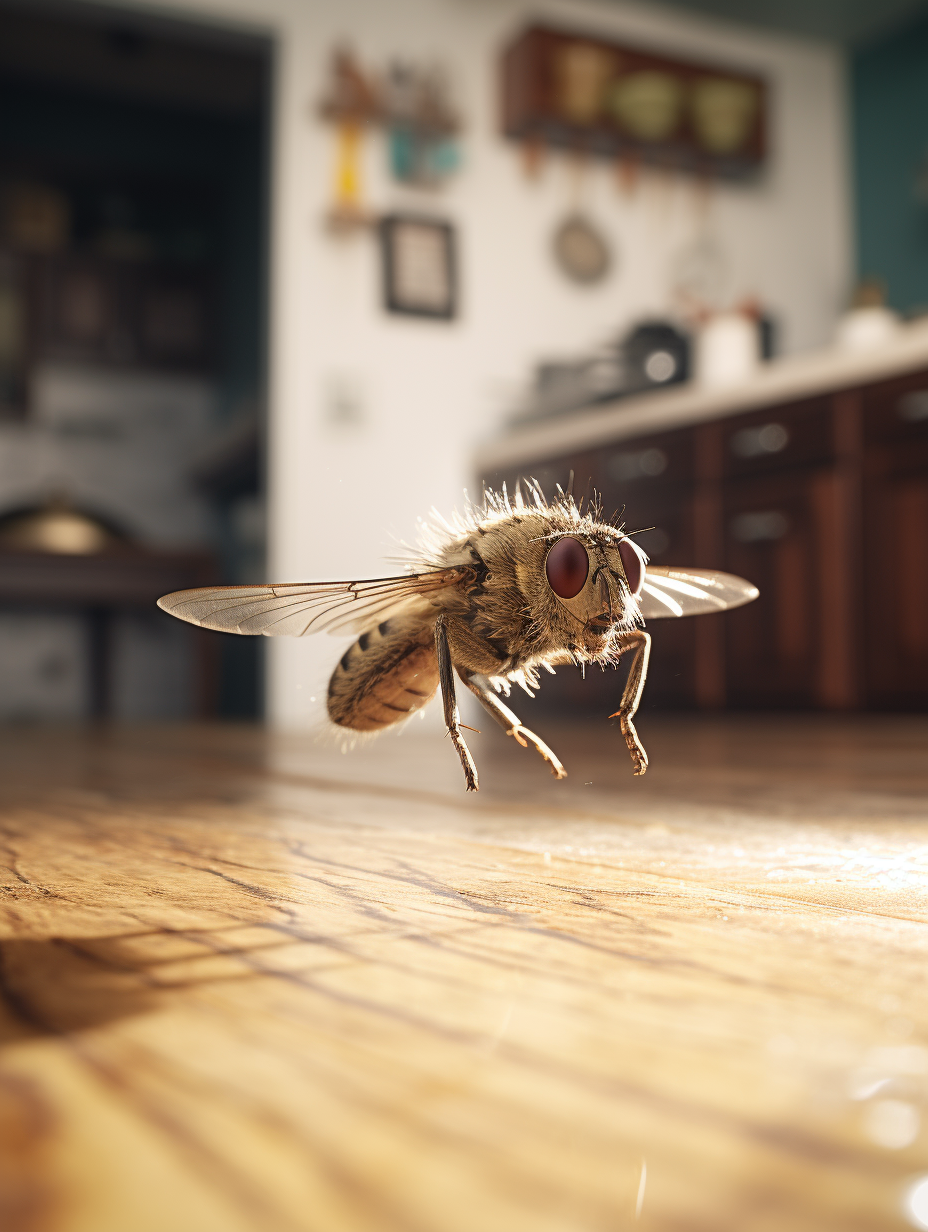 a dynamic scene where a flea is captured mid jump against a blurred background