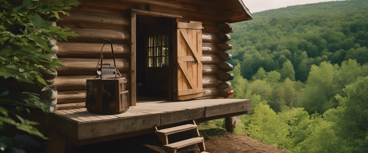 an image featuring a resourceful arkansan homeowner armed with homemade traps sealing entry points and using natural repellents successfully combating rodents in a cozy wooden cabin surrounded by lush forests and picturesque mountains