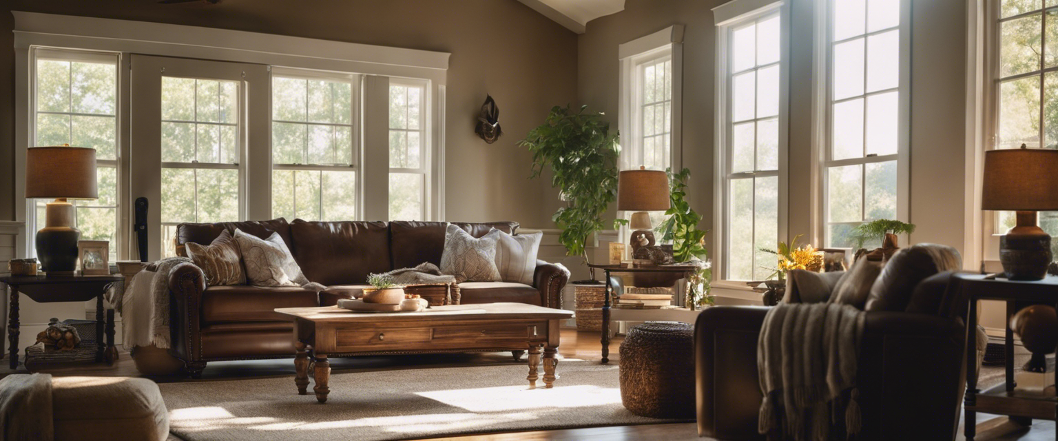 an image depicting a cozy living room in arkansas with sunlight streaming through the windows
