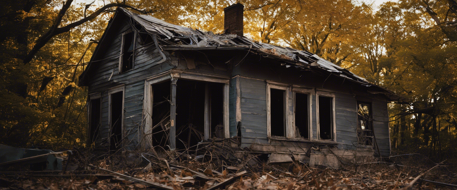 an image that portrays a dilapidated arkansas home with shattered windows chewed wires and gnawed furniture