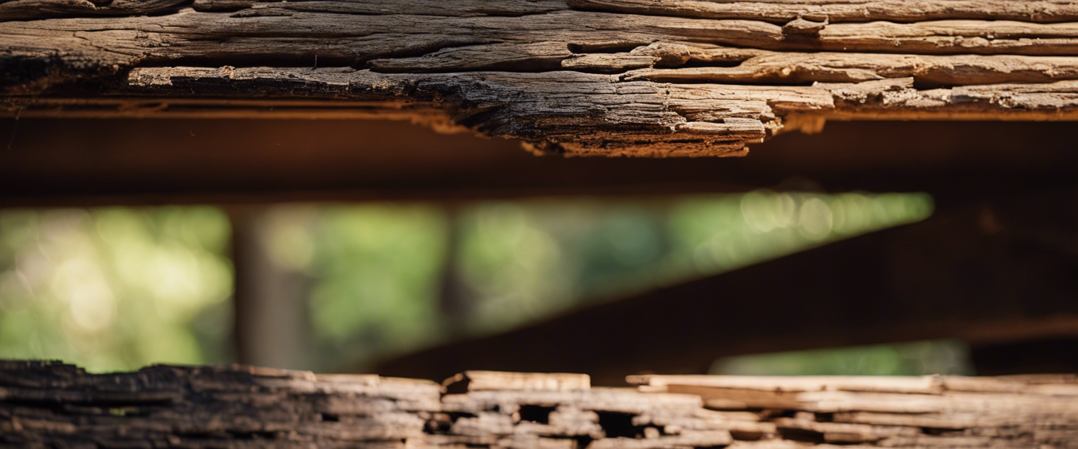 an image featuring a close up shot of damaged wooden beams in an arkansas home showcasing intricate patterns of tunnels and holes caused by termites